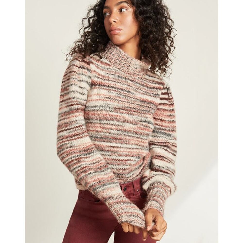 Veronica Beard Alston Sweater in Brown Pink Multi Striped Color Baby Alpaca